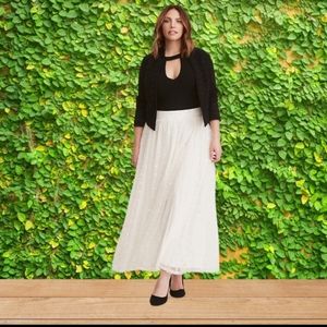 Beautiful polka dot mesh and lace maxi skirt